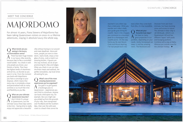 Fiona Stevens features in Signature Luxury Travel’s Guide to Queenstown